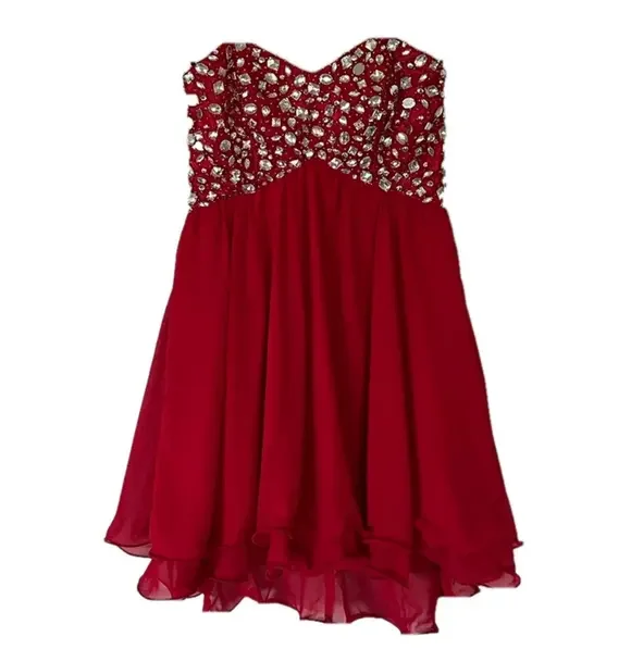 B Smart Red Strapless Babydoll Mini Dress Size 7 NWT Prom Homecoming Sparkle - Picture 5 of 12